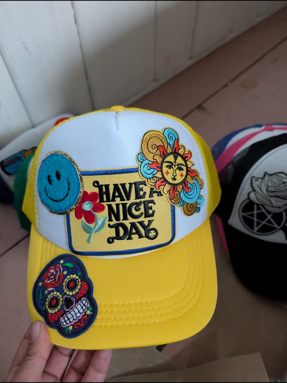 Have Nice Day Yellow Patch Trucker Hat
